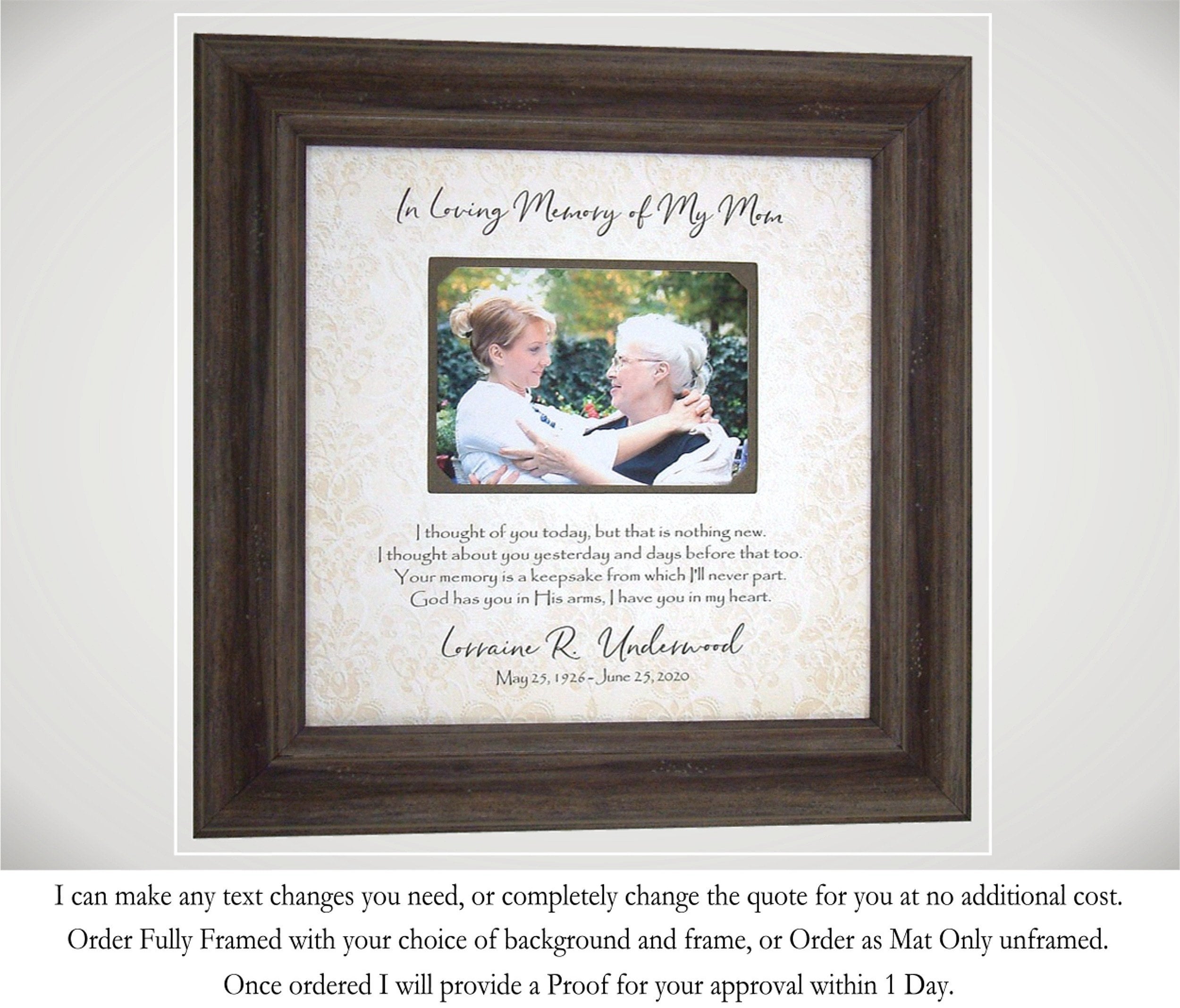 Funeral Gift Memorial Picture Frame Gift Remembrance Photo Frame Loss