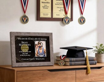Wrestling Player Senior Photo Frame: Graduation Gift, Custom Made ANY Team Sports, 9x12 Mat