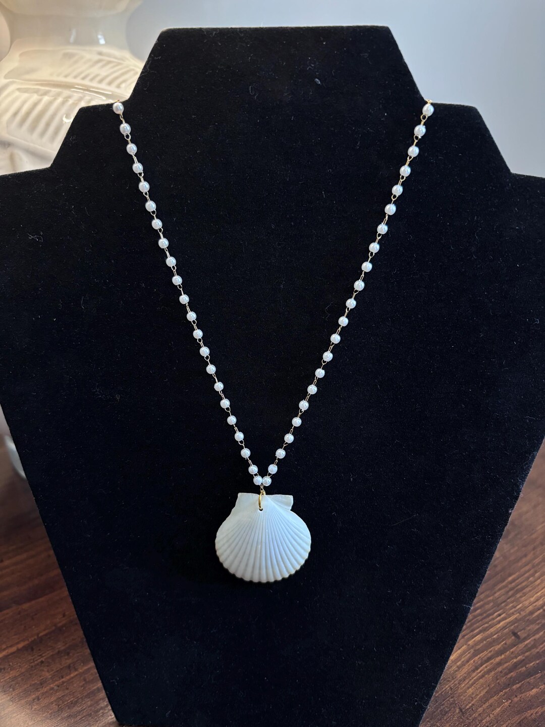 Shell And Chain White Scallop Shell Necklace - Real Seashell on Pearl Chain - Handmade ...