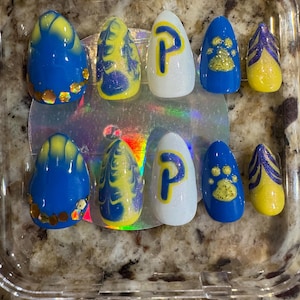 Wildcat blue and yellow press on nail set