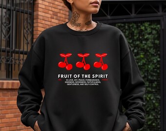Fruit of the Spirit-sweater | Kersen Galaten 5 Christian ronde hals | Cadeau bijbeltekst | Gildan 18000