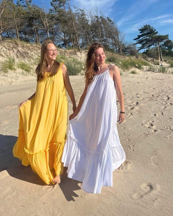 Yellow, White Maxi Dress, Summer Boho Dress, Flowy Handmade Women's Clothing  - Etsy Israel