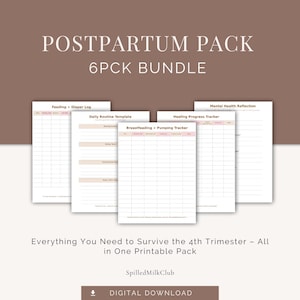 Postpartum Printables for New Moms | 6-in-1 Bundle | Baby Feeding Log, Daily Routine, Healing Tracker, Mental Health, Self Care