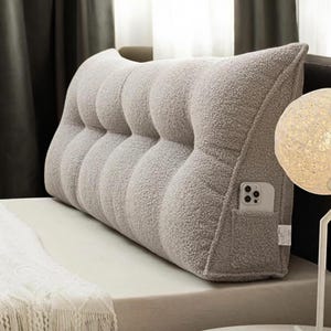 Comfy Backrest Pillow with Phone Pocket,Soft Plush Bolster Cushion for Bed,Supportive Back Pillow for Reading & Relaxing, deal for Winter