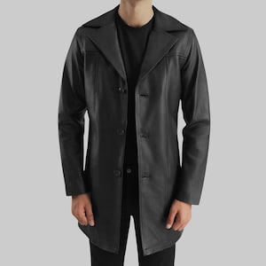 Black Real Leather Long Trench Coat – Classic Biker Jacket for Men & Women, Warm Winter Outerwear