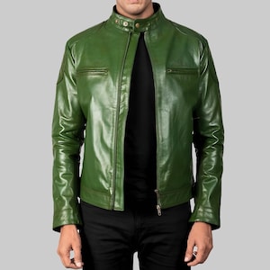 Men’s Handmade Distressed Leather Jacket – Classic Zipper Front Jacket