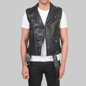 Sheephide Leather Biker Vest with Pockets