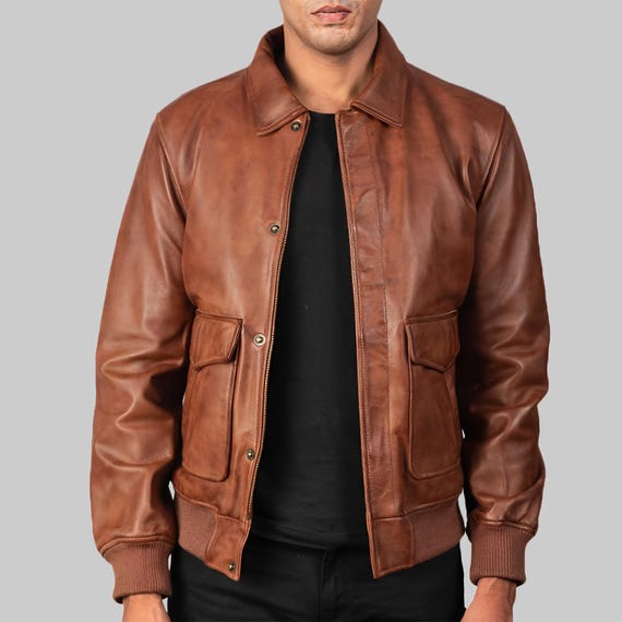 Klassische Bomberjacke aus Leder für Herren Vintage-Stil