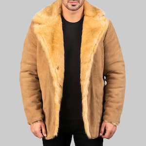 Herren Lederjacke mit Pelzkragen - Handgefertigter Bomber aus echtem Schaffell - Warme Vintage Winter Oberbekleidung