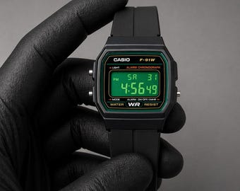 Custom Casio F-91W Emerald Cash Green — Emerald Finish, Digital Icon, Streetwear Heirloom