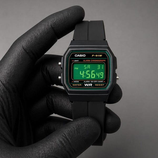 Custom Casio F-91W Emerald Cash Green — Emerald Finish, Digital Icon, Streetwear Heirloom