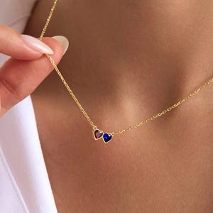Couples Birthstone Necklace • Heart Birthstone Necklace • Mom Necklace • Grandma Necklace •