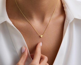 14K Gold Heart Necklace •  Dainty Heart Necklace