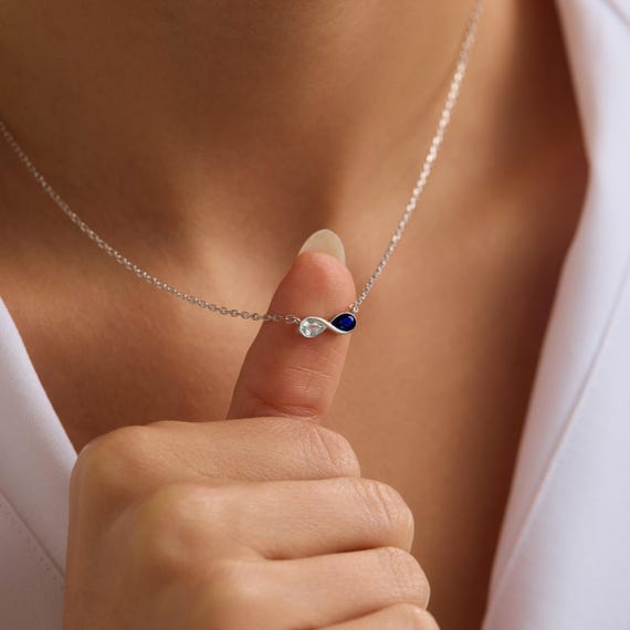 Dainty Infinity Necklace • Two Birthstone Necklace • Couples Birthstone Necklace for Mothers Day •