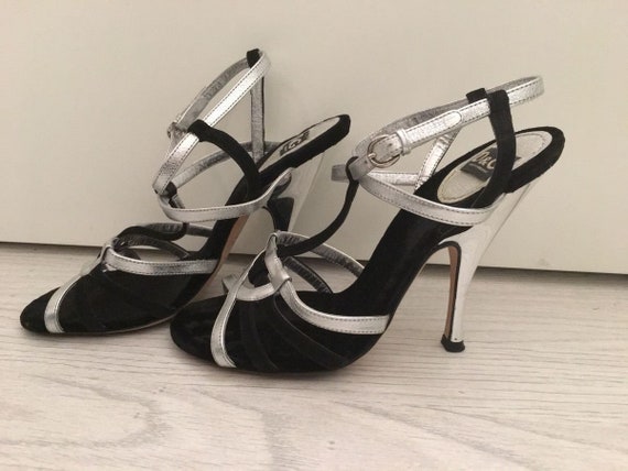 DOLCE&GABBANA Sandals Strappy Silver Lame Heels