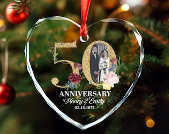 Decorazione in vetro per il 50° anniversario – Decorazione a forma di cuore con foto personalizzata, regalo ricordo per le nozze d'oro per le coppie