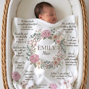 Christian Baby blanket Wildflower bible verse Blanket baby name gift Newborn receiving blanket girl Faith blanket Baptism gift ideas for mom