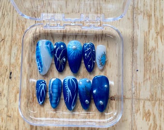 Blue and Silver - Press on Nails