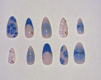 Blue and Gold - Press on Nails