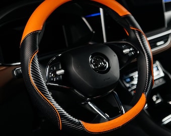 PU Leather Steering Wheel Cover: Non-Slip, All-Season Comfort - Black/Orange