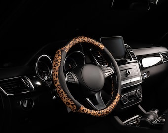 Microfiber Leather Steering Wheel Cover, Non-Slip Universal Fit, 14.5–15 Inch, Soft Grip Car Interior Protector Accessory (8684 Leopard)
