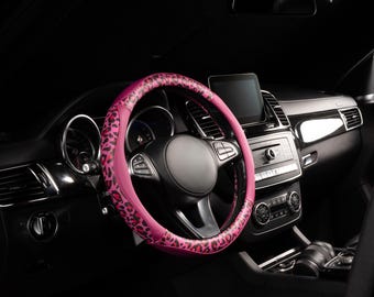 Microfiber Leather Steering Wheel Cover, Non-Slip Universal Fit, 14.5–15 Inch, Soft Grip Car Interior Protector Accessory (8684 Pink Tiger)