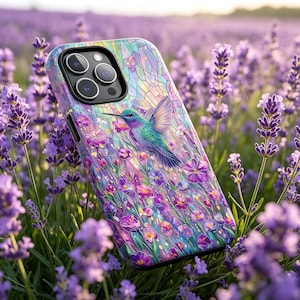 Hummingbird Stained Glass Phone Case Floral Colorful Bird iPhone Samsung Gift for Her