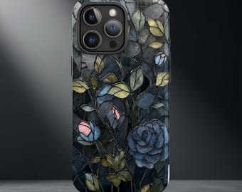 Stained Glass Phone Case, Mosaic Dark Academia Flower iPhone 16 15 14 13 12 11 Pro Max, S25 S24 S23 Ultra, Gift for Her