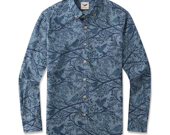Camisa hawaiana "Pájaros al anochecer": Camisa Aloha 100 % algodón