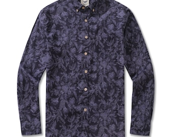 Camisa hawaiana de cachemira para hombre: Camisa hawaiana de algodón de manga larga
