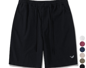 Pantalones cortos de lino para hombre, 5 bolsillos, bermudas negras, tiro medio, corte recto, 8-10 pulgadas, informales, ligeros, para verano.