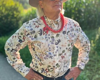 Camisa hawaiana de flores silvestres australianas: Camisa hawaiana de algodón de manga larga