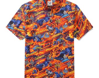 Camisa hawaiana de hombre con estampado floral de chintz / 100% algodón, con botones pintados a mano.