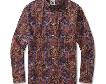 Camisa hawaiana vintage de algodón para hombre, estampado paisley Night Garden