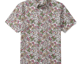 Camisa hawaiana floral para hombre: Camisa hawaiana con botones 100 % algodón