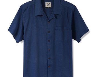 Camisa hawaiana de lino azul ceniza: cuello campestre para vacaciones en la playa