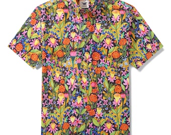 Camisa hawaiana para hombre con estampado de flores de mango / 100% algodón H&-Painted Aloha