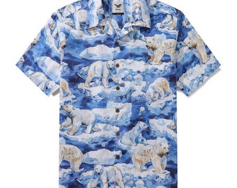 Camisa hawaiana para hombre con estampado de oso polar / 100% algodón con cuello tipo campamento