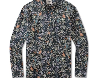 Camisa hawaiana de manga larga Ancient Whispers para hombre, de algodón, con botones, estilo hawaiano, con estampado floral vintage