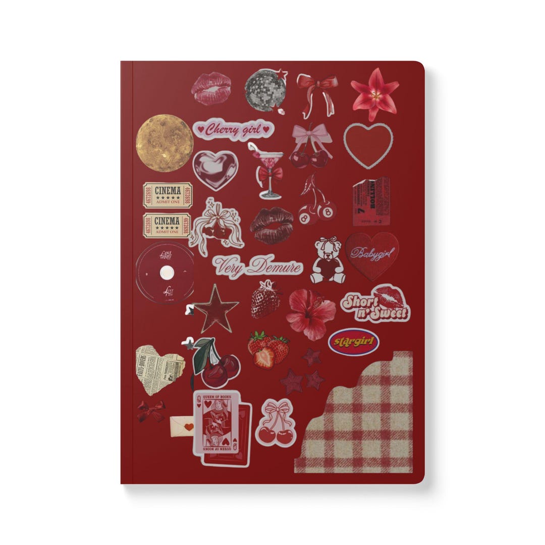 Notebook Sticker Red Design Retro Red Sticker Collage Softcover Journal | Lined Notebook - Etsy