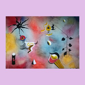 Homage to Joan Mirò. Acquerello e acrilico su carta. 35x24 cm