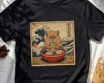 Capybara Ramen Unisex T Shirt, Cute Ramen Capybara Graphic Tee, Funny Animal Shirt, Japanese Food Lover Gift, Casual Streetwear Top