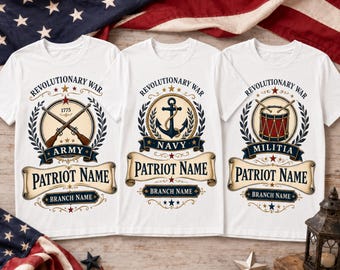 Personalized Revolutionary War Hero Shirt, Custom Patriot Ancestor Tee, 1775 Army Name T Shirt, Virginia Militia USA 250