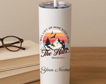Mountain Sunset Psalm 121 Magere beker met rietje | 20oz