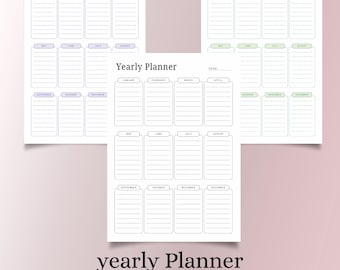 One Page Yearly Planner | Minimalist Printable & Editable | A4 • A5 • US Letter | 3 Font Colors