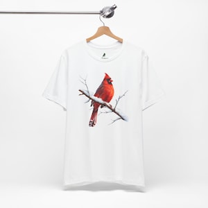 Northern Cardinal Shirt - Red Bird on Snowy Branch Winter Tee for Nature Lovers and Birdwatchers