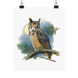 Great Horned Owl Poster - Moonlit Forest Wildlife Wall Art for Nature Lovers