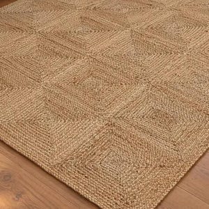 Hand Braided Natural Checkbox Jute area rugs for home decor, 8x10 ft Traditional Jute bedside rugs, Boho Natural fiber jute rug kitchen rug