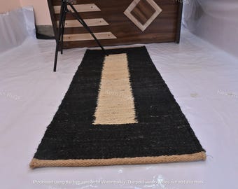 Alfombra de yute hecha a mano, alfombra de entrada de cáñamo natural, alfombra minimalista de rayas blancas para pasillo, alfombra de cocina estilo boho, alfombra ecológica.