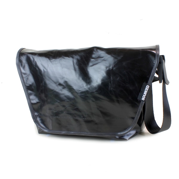 Large Bicyle Messenger bag with stablizer strap, Recycled Truck Tarpaulin, Truck Tarp Bag